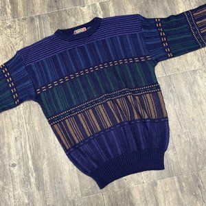 Vintage De Sica Crewneck Pullover Sweater Men XL Acrylic Grandpa Stripe‎